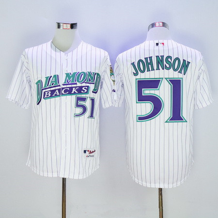 Men's Arizona Diamondbacks #51 Randy Johnson 1999 White Stitched MLB Majestic Cooperstown Collection Jersey