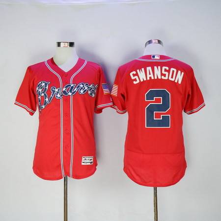 Men's Atlanta Braves #2 Dansby Swanson Red Stitched MLB 2016 Majestic Flex Base Jersey