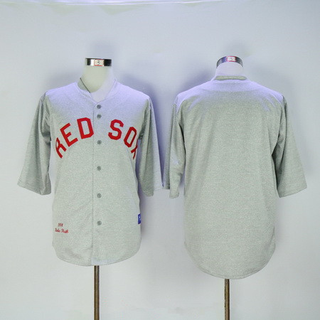 Men's Boston Red Sox Babe Ruth Blank 1914 Gray Stitched MLB Throwback Jersey By Mitchell & Ness