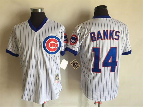 Men's Chicago Cubs #14 Ernie Banks 1988 White Pullover Stitched MLB Throwback Jersey By Mitchell & Ness