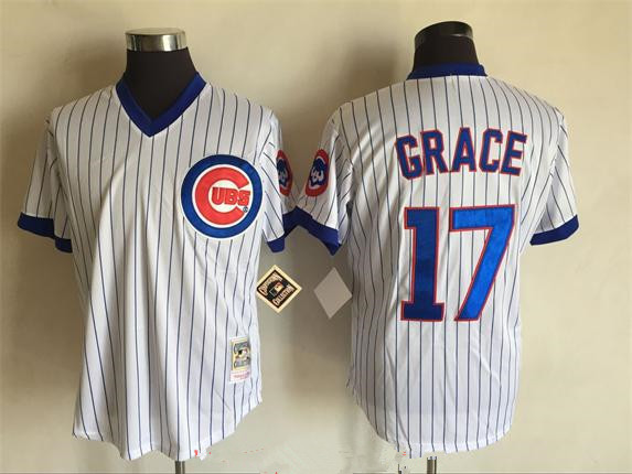 Men's Chicago Cubs #17 Mark Grace 1988 White Pullover Stitched MLB Throwback Jersey By Mitchell & Ness