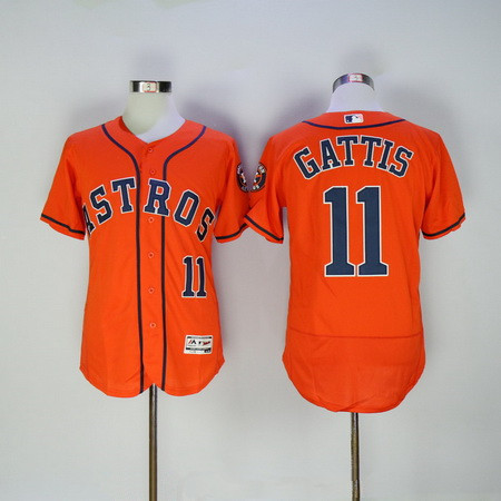 Men's Houston Astros #11 Evan Gattis Orange Stitched MLB 2016 Majestic Flex Base Jersey