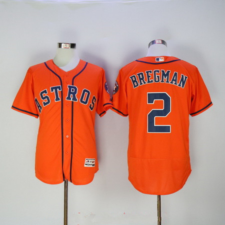 Men's Houston Astros #2 Alex Bregman Orange Stitched MLB 2016 Majestic Flex Base Jersey