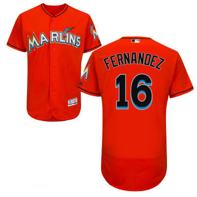 Men's Miami Marlins #16 Jose Fernandez Orange Stitched MLB 2016 Majestic Flex Base Jersey