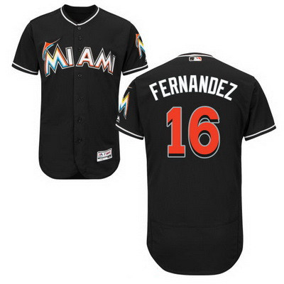 Men's Miami Marlins #16 Jose Fernandez Black Stitched MLB 2016 Majestic Flex Base Jersey