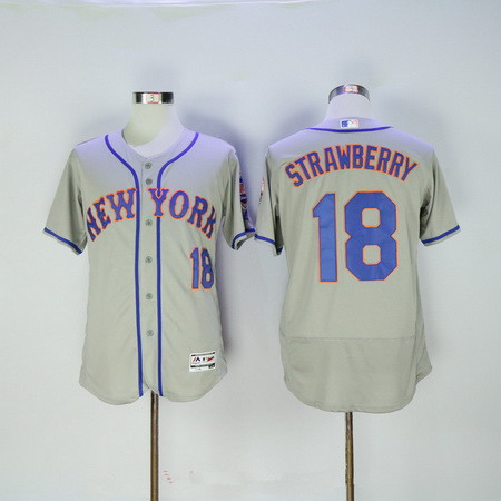 Men's New York Mets #18 Darryl Strawberry Retired Gray Stitched MLB 2016 Majestic Flex Base Jersey