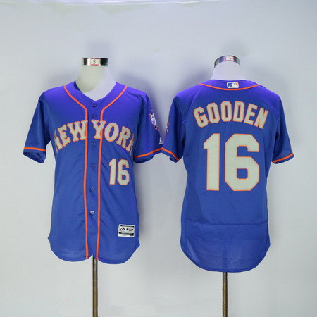 Men's New York Mets #16 Dwight Gooden Retired Blue With Gray Stitched MLB 2016 Majestic Flex Base Jersey