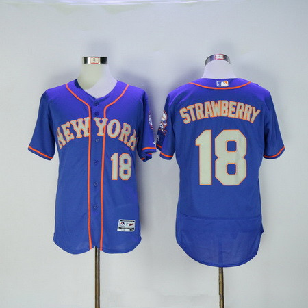 Men's New York Mets #18 Darryl Strawberry Retired Blue With Gray Stitched MLB 2016 Majestic Flex Base Jersey