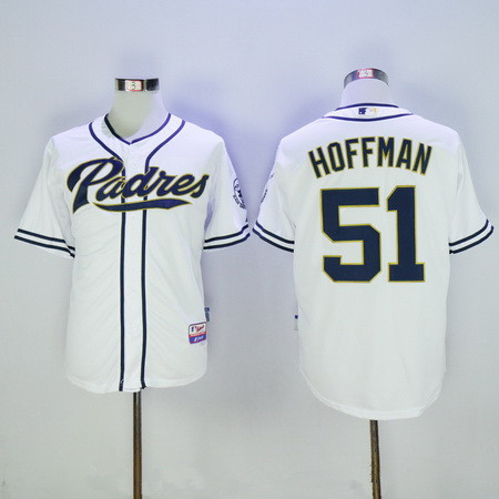 Men's San Diego Padres #51 Trevor Hoffman Retired Old White Stitched MLB Majestic Cool Base Jersey
