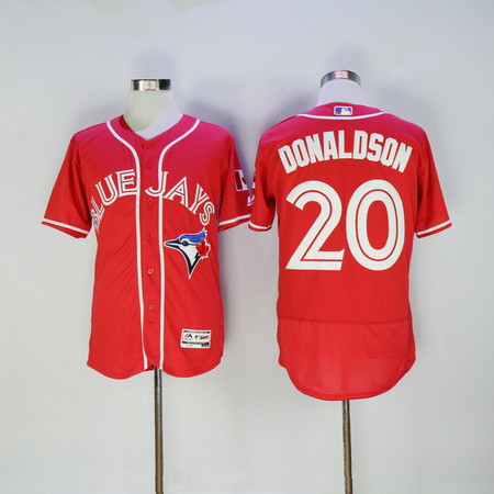 Men's Toronto Blue Jays #20 Josh Donaldson Red Stitched MLB 2016 Canada Day Majestic Flex Base Jersey