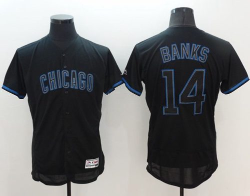 Cubs #14 Ernie Banks Black Fashion Flexbase Authentic Collection Stitched MLB Jersey