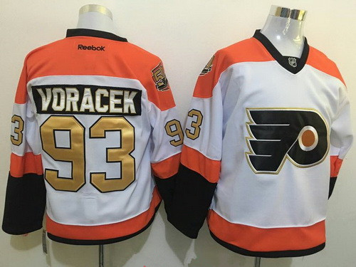 Men's Philadelphia Flyers #93 Jakub Voracek White 50th Anniversary Gold Stitched NHL Reebok Hockey Jersey