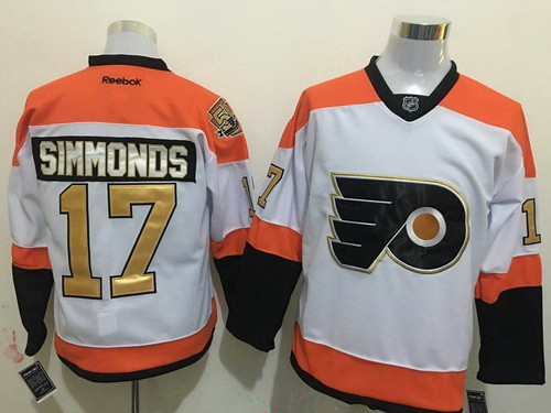 Men's Philadelphia Flyers #17 Wayne Simmonds White 50th Anniversary Gold Stitched NHL Reebok Hockey Jersey