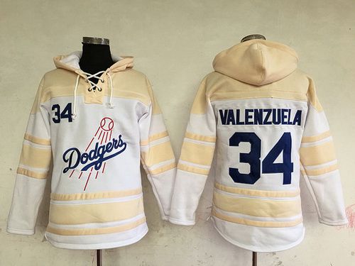 Men's Los Angeles Dodgers #34 Fernando Valenzuela Retired White Baseball MLB Hoodie