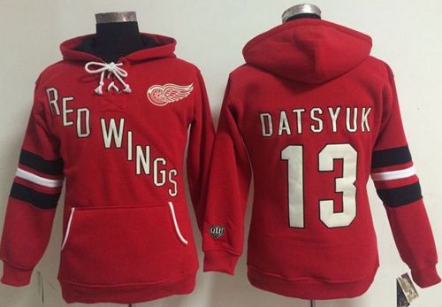 Detroit Red Wings #13 Pavel Datsyuk Red Women's Old Time Heidi NHL Hoodie