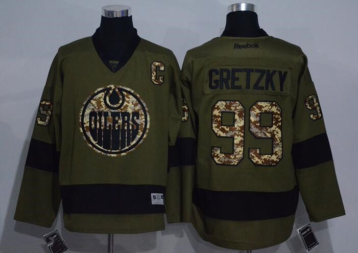 Men's Edmonton Oilers #99 Wayne Gretzky Green Salute to Service Stitched NHL Reebok Hockey Jersey