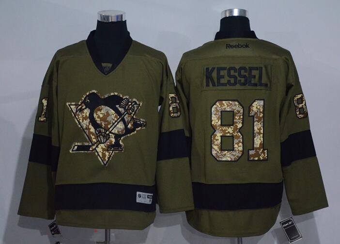 Men's Pittsburgh Penguins #81 Phil Kessel Green Salute to Service Stitched NHL Reebok Hockey Jersey