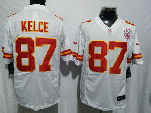 Men's Kansas City Chiefs #87 Travis Kelce White Road Stitched NFL Nike Game Jersey