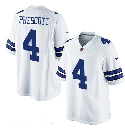 Youth Dallas Cowboys #4 Dak Prescott White Road Stitched NFL Nike Game Jersey