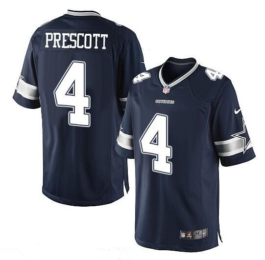 Youth Dallas Cowboys #4 Dak Prescott Navy Blue Team Color Stitched NFL Nike Game Jersey