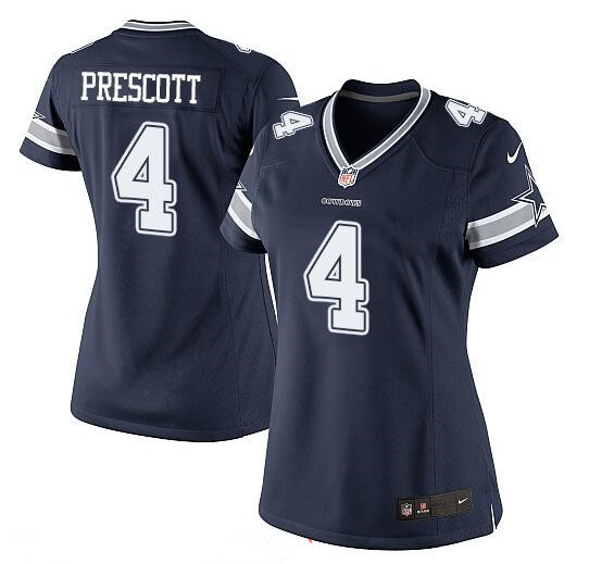 Women's Dallas Cowboys #4 Dak Prescott Navy Blue Team Color Stitched NFL Nike Game Jersey