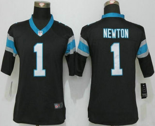Women's Carolina Panthers #1 Cam Newton Black Team Color NFL Nike Limited Jersey