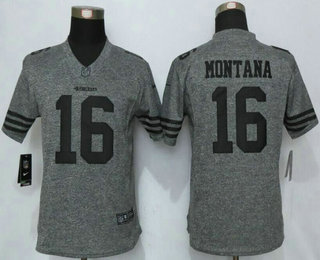 Women's San Francisco 49ers #16 Joe Montana Nike Gray Gridiron NFL Gray Limited Jersey