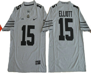 Men's Ohio State Buckeyes #15 Ezekiel Elliott Gridiron Gray II Limited Stitched College Football Nike NCAA Jersey
