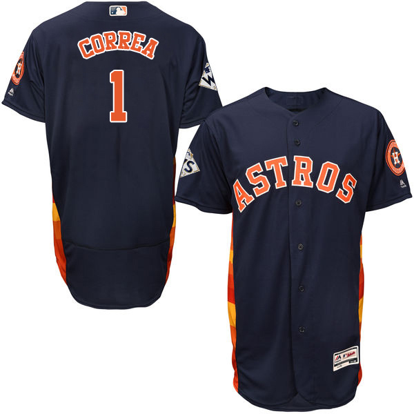 Men's Houston Astros #1 Carlos Correa Navy Blue Flexbase Authentic Collection 2017 World Series Bound Stitched MLB Jersey