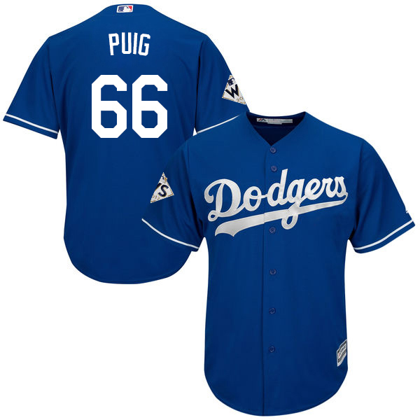 Men's Los Angeles Dodgers #66 Yasiel Puig Blue New Cool Base 2017 World Series Bound Stitched MLB Jersey