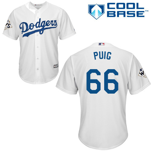 Men's Los Angeles Dodgers #66 Yasiel Puig White New Cool Base 2017 World Series Bound Stitched MLB Jersey