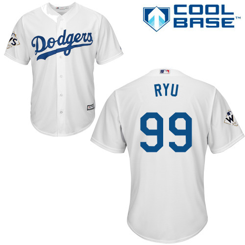 Men's Los Angeles Dodgers #99 Hyun-Jin Ryu White New Cool Base 2017 World Series Bound Stitched MLB Jersey
