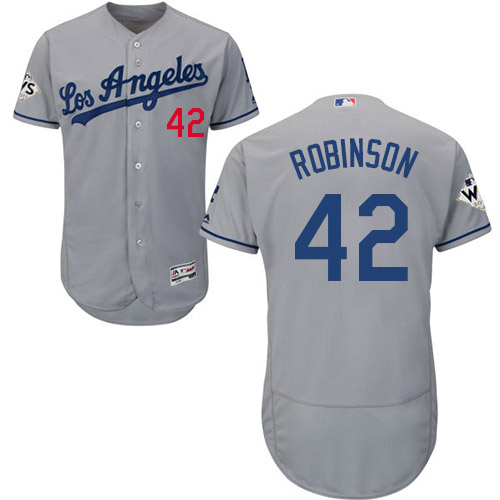 Men's Los Angeles Dodgers #42 Jackie Robinson Grey Flexbase Authentic Collection 2017 World Series Bound Stitched MLB Jersey