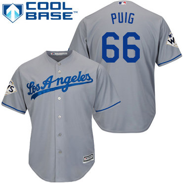 Men's Los Angeles Dodgers #66 Yasiel Puig Grey New Cool Base 2017 World Series Bound Stitched MLB Jersey