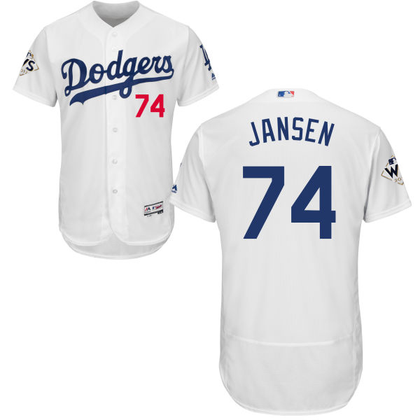 Men's Los Angeles Dodgers #74 Kenley Jansen White Flexbase Authentic Collection 2017 World Series Bound Stitched MLB Jersey