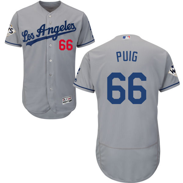 Men's Los Angeles Dodgers #66 Yasiel Puig Grey Flexbase Authentic Collection 2017 World Series Bound Stitched MLB Jersey