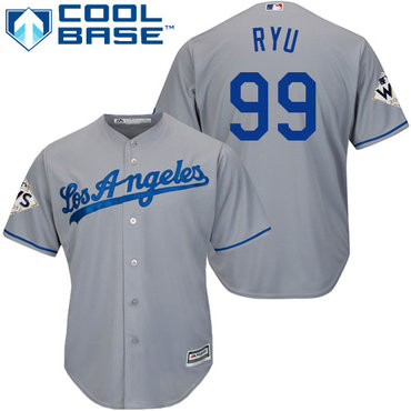 Men's Los Angeles Dodgers #99 Hyun-Jin Ryu Grey New Cool Base 2017 World Series Bound Stitched MLB Jersey
