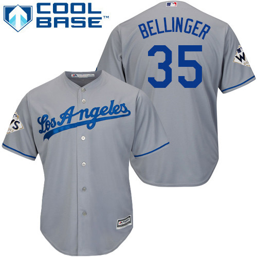 Men's Los Angeles Dodgers #35 Cody Bellinger Grey New Cool Base 2017 World Series Bound Stitched MLB Jersey