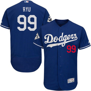 Men's Los Angeles Dodgers #99 Hyun-Jin Ryu Blue Flexbase Authentic Collection 2017 World Series Bound Stitched MLB Jersey