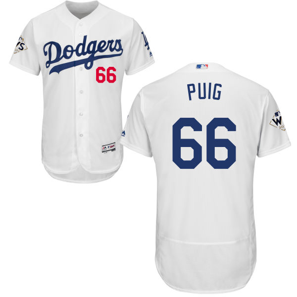 Men's Los Angeles Dodgers #66 Yasiel Puig White Flexbase Authentic Collection 2017 World Series Bound Stitched MLB Jersey