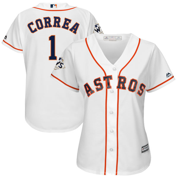 Women's Houston Astros #1 Carlos Correa White Women 2017 World Series Bound Cool Base Player Jersey