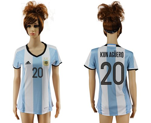 Women's Argentina #20 Kun Aguero Home Soccer Country Jersey
