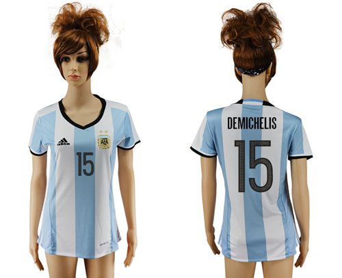Women's Argentina #15 Demichelis Home Soccer Country Jersey