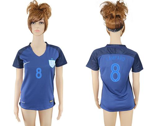 Women's England #8 Lampard Away Soccer Country Jersey