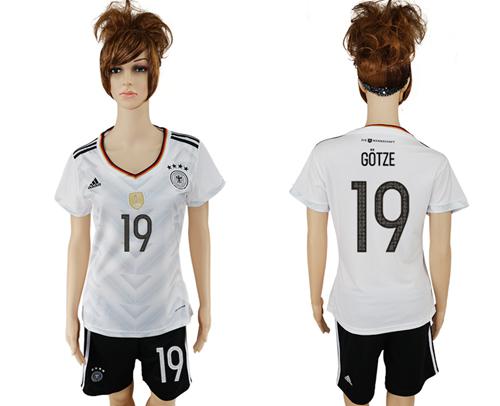 Women's Germany #19 Gotze White Home Soccer Country Jersey