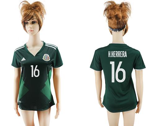 Women's Mexico #16 H.Herrera Home Soccer Country Jersey