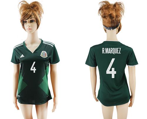 Women's Mexico #4 R.Marquez Home Soccer Country Jersey