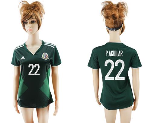 Women's Mexico #22 P.Aguilar Home Soccer Country Jersey