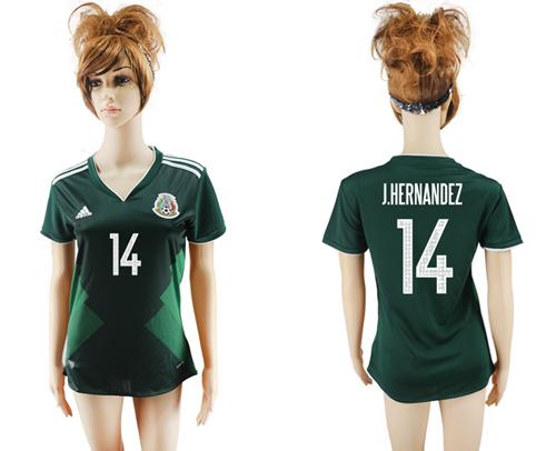 Women's Mexico #14 J.Hernandez Home Soccer Country Jersey