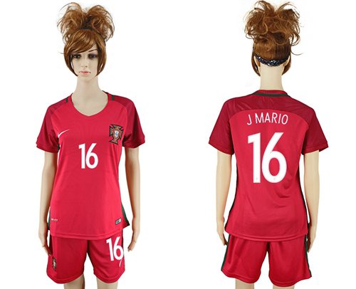 Women's Portugal #16 J.Mario Home Soccer Country Jersey